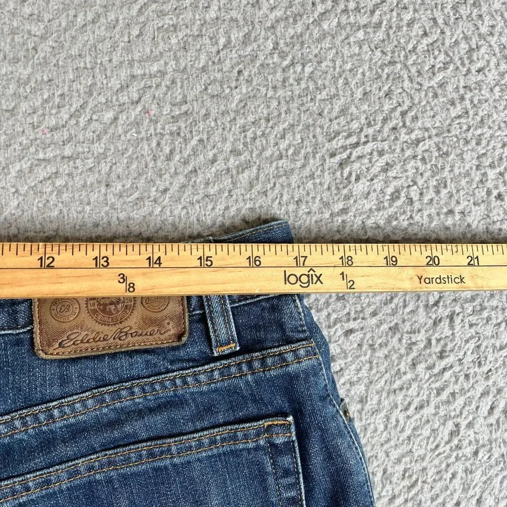 EDDIE BAUER Flannel Lined Jeans Mens 34x32 Blue Relaxed Red Plaid Outdoor Cowboy